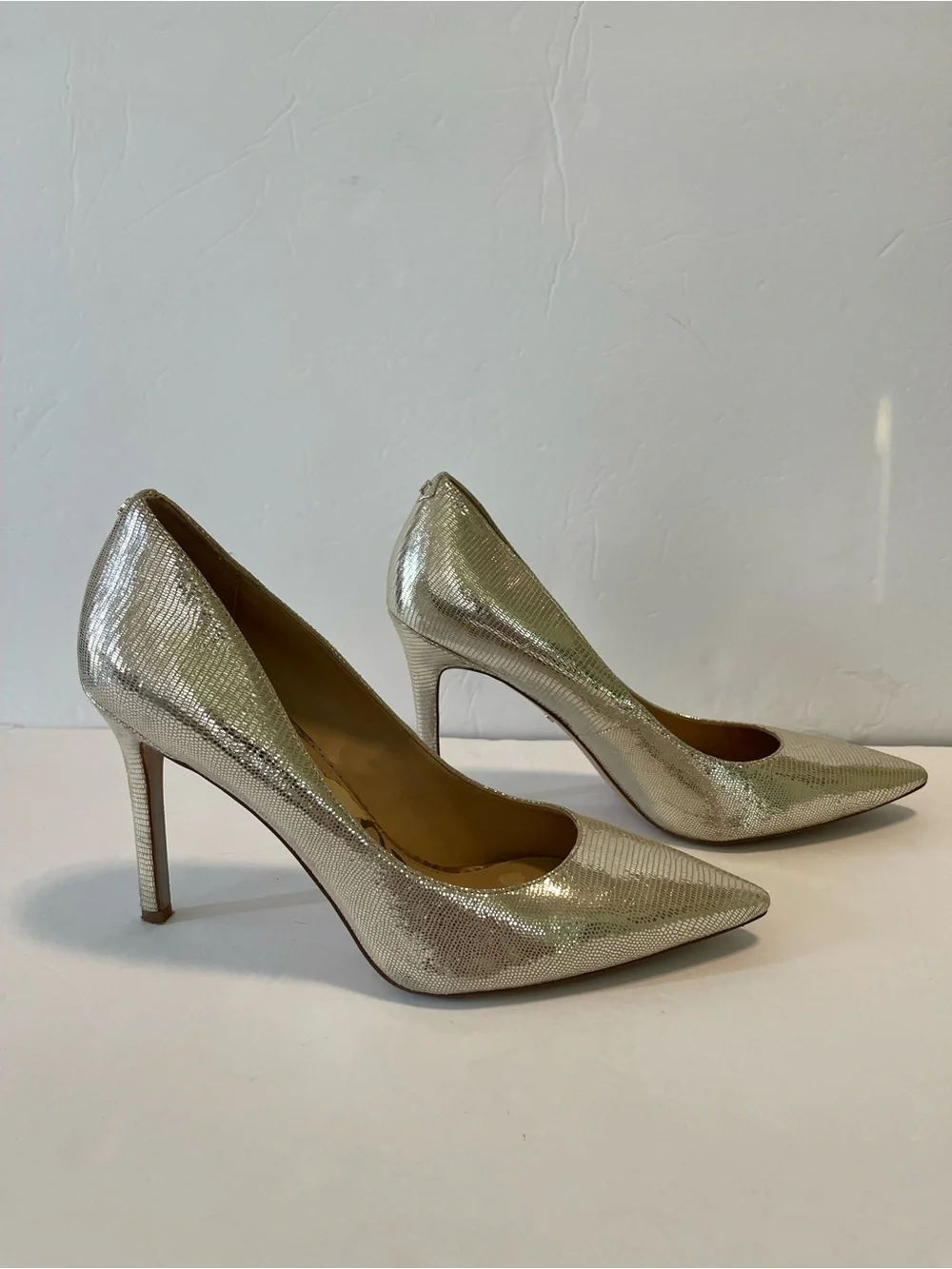 Sam Edelman Heels Pumps Pointed Toe Gold Metallic Size 10 M Leather Party Event